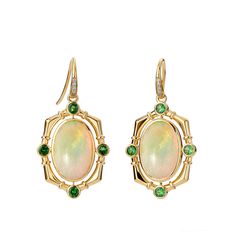 Mogul Opal & Tsavorite Earrings Fine Jewelry Yellow Gold Gemstone Earrings, Yellow Gold Gemstone Earrings Fine Jewelry, Oval 14k Gold Earrings With 17 Jewels, Exquisite 14k Gold Gemstone Earrings, Yellow Gold 14k Gemstone Earrings, 14k White Gold Earrings With Gemstone, Yellow Gold Drop Earrings With Gemstones, White Gold 14k Gemstone Earrings, Yellow Gold Cabochon Earrings For Anniversary