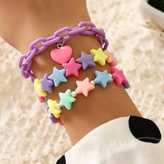 Length: 17cm/ 6.7 in; 18.4cm/ 7.2 in; 19cm/ 7.5 in; Free shipping Worldwide Pink Heart Pendant, Pastel Bracelet, Acrylic Bracelet, Bracelet Pack, Dream Aesthetic, Bracelets Design, Kawaii Jewelry, Kawaii Accessories, Heart Chain