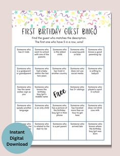 the first birthday guest bingo game