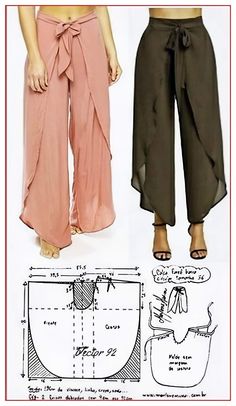 two women's pants with different patterns and sizes