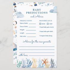 a baby's advice card with an ocean theme