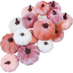 small pink and white pumpkins on a white background