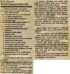 an old newspaper article about wood - championship chili