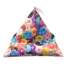 a triangle shaped bag with colorful donuts on it