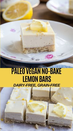 paleo vegan no - bake lemon bars on a plate