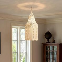 Unique Design Hanging Lights ：This gorgeous macrame pendant lights is handmade with natural cotton rope and by unique pattern, fresh design is an elegant update for traditional and modern homes alike, is a perfect boho hanging lamp for any space Dimension and Bulb Requirement：The boho light fixture largest ring diameter is 12.2 inches, the height from the top to longest tassel is 25 to 26 inches, Cord length is 118 inches (Adjustable). Compatible with a variety of Incandescent, saving energy la… Boho Hanging Lamp, Boho Light Fixture, Space Dimension, Macrame Lamp, Plug In Pendant Light, Macrame Pendant, Lamp Handmade, Ceiling Light Shades, Light Hanging