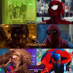 spider - man and the amazing spider - man collaged in different colors, from green to red