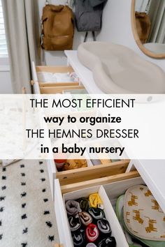 the most efficient way to organize the hemnes dresser in a baby nursery is with an open drawer