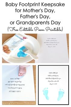 baby footprints keepsake for mother's day, father's day or grandpa's day free printables