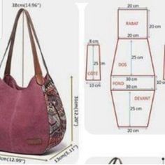 the size and measurements of this purse are shown in three different colors, including pink