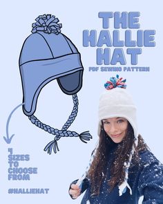 The Hallie Hat is a perfect scrap busting project for those fleece scraps you have lying around that aren't quite big enough to make anything else with (like those fleece scraps you might have after making my Felicity Fleece sewing pattern  or you can buy a small cut of fleece fabric at your local fabric store! The Hallie Hat is a fitted fleece hat featuring a fleece pom pom and fleece braided tassels (both of which are optional add-on's), it's both cozy and cute for the cold winter months! Available in four sizes: Toddler (fits around ~18" head circumference) Child (fits around ~20" head circumference) Adult (fits around ~23.5" head circumference) Large Adult (fits around ~24.25" head circumference) My head circumference is about 23" and I'm pictured wearing the Adult size. The PDF files Polar Fleece Hats Pattern, Sew A Beanie Hat, Fleece Hat Sewing Pattern, Small Fleece Projects, Fleece Projects Sewing Patterns, Headband Pattern Sewing, Winter Hat Sewing Pattern, Fleece Sewing Patterns, Beanie Sewing Pattern