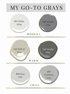 four different shades of gray paint with the words, my go - to grays