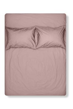 an image of a bed with pink sheets and pillowcases on top of it