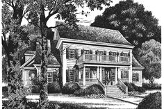 a black and white drawing of a house