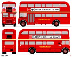 three red double decker buses side by side with the words routemaster written on them