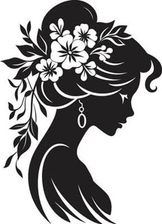 the silhouette of a woman with flowers in her hair