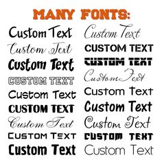 many different font styles and colors on a white background with an orange text box in the middle