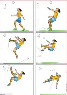 a comic strip shows how to play soccer