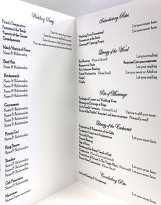 the inside of a wedding program booklet