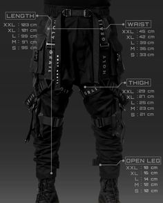 Men's Black Streetwear Techwear Heavy Cargo Trouser Pants H-G B.L.P-LIGHT/RED | eBay Techwear Men, Techwear Fashion, Tactical Wear, Black Streetwear, Black Neon, Cargo Trousers, Edgy Outfits, Character Outfits, Water Proof