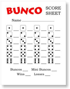 a printable bunco score sheet with numbers and dices