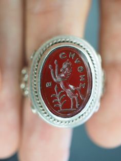 Vintage Carnelian Intaglio Standing Horse Sterling Silver Knight Ring It was  collected in circa 1980s . Its from Roman culture and it's in great condition.  The size 7 US Knight Ring, Standing Horse, Roman Culture, Silver Knight, Signet Rings, Ring Vintage, Signet Ring, Sterling Silber, Vintage Rings