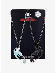 two necklaces with the words dragkins on them and an image of a fish