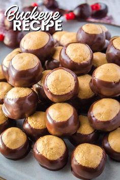 chocolate covered peanut butter balls on a plate with the words quickie recipe above it