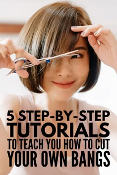 How to Cut Your Own Bangs 10 Tips and Tutorials Cut Your Own Bangs, Cut Side Bangs, Big Hair Rollers, Cut Own Hair, Cut Bangs, Bangs Tutorial, How To Cut Your Own Hair, How To Cut Bangs, Diy Haircut