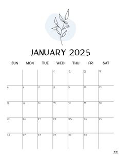 the calendar for january is shown in black and white with an image of a plant on it