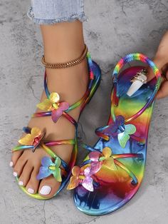 Come to Zolucky to buy Strappy Sandals at a discounted price, SPU: 2941RST5O6E0C, Color: Multicolor, Heel Height Type:Flat Heel, Upper Material:PU. Multicolor Strappy Sandals For Spring, Multicolor Synthetic Sandals For The Beach, Multicolor Synthetic Sandals For Beach, Multicolor Round Toe Sandals For Summer, Colorful Sandals For Spring And Summer, Adjustable Multicolor Sandals For Summer, Trendy Multicolor Flat Heel Sandals, Colorful Spring Sandals, Multicolor Ankle Strap Sandals For Summer