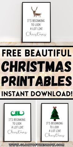 three christmas printables with the text free beautiful christmas printables instant download