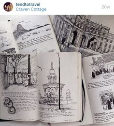 an open book with drawings on it