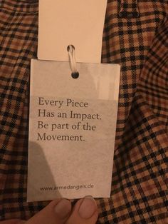 someone is holding up a piece of paper that says, every piece has an impact be part of the movement