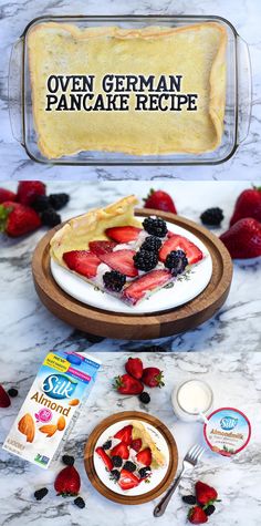 there is a pancake with fruit on it and some other ingredients around the pancake