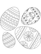 four decorated easter eggs on a white background