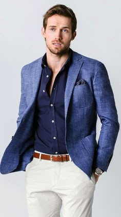 Mens Blue Blazer Outfit, Summer Wedding Menswear, Wedding Menswear, Blue Blazers, Menswear Summer