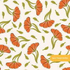 an orange and green flower pattern on a white background with the words spicy mango shadows