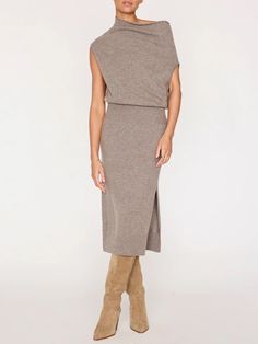 In a finely knit cashmere that is beyond luxe, its feminine and versatile neckline allows you to transform your look by wearing it on or off shoulder. In a midi dress silhouette with a ribbed stretch waistband that gives you the ability to blouse it or wear it straight and a ribbed hem with side slit that allows you to show a little leg, this is the ‘chameleon’ piece you love. This isn’t just a party dress, it is an everyday, everywhere dress. Runs true to size Midi dress Relaxed through the bod Off Shoulder Sweater, Dress Silhouette, Fitted Skirt, Ulla Johnson, Shoulder Sweater, Chic Dress, Sweater Jacket, Bottoms Pants, Dresses For Sale