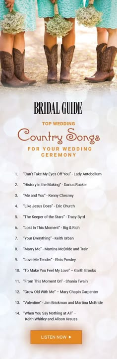 the bride and groom's country songs for ceremonys is featured in this page