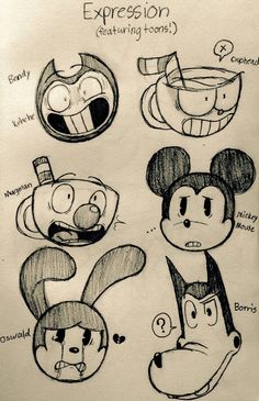 a drawing of mickey mouse expressions and expressions for the character expression book, which is written in