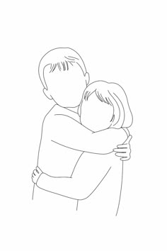 a man and woman hugging each other in black and white