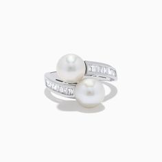 14K White Gold Fresh Water Pearl and Diamond Ring Pearl And Diamond Ring, Effy Jewelry, Fresh Water Pearl, Colored Gems, Baguette Diamond, Fresh Water, Freshwater Pearls, Diamond Ring, White Gold