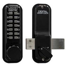 an electronic door lock is shown with the digital lock on it's back side