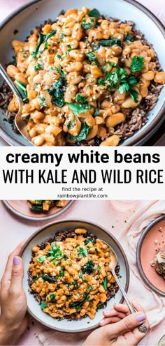 creamy white beans with kale and wild rice is the perfect side dish for any meal