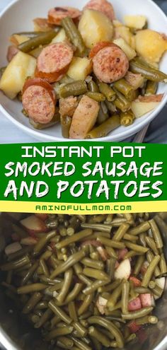 A must-try main course recipe! Ready in just 15 minutes, this Kielbasa and Potatoes is an easy dinner idea for busy weeknights. Cooked with green beans, this Instant Pot Smoked Sausage and Potatoes is hearty and flavorful! Instant Pot Smoked Sausage, Smoked Sausage With Potatoes, Sausage Potatoes Green Beans, Sausage With Potatoes, Smoked Sausage And Potatoes, Sausage And Green Beans, Crockpot Green Beans, Kielbasa And Potatoes, Green Bean Dishes