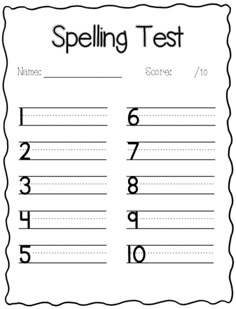 a spelling test with numbers on it