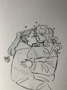 a drawing of two people hugging each other