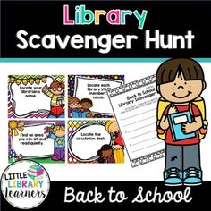 Library Scavenger Hunt Task Cards- Lower Elementary by Little Library Learners Library Scavenger Hunt, Library Rules, Library Orientation, Back To School Theme, Teaching Life Skills, Low Card, Library Skills, Elementary Library, Teacher Librarian