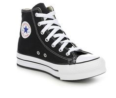 Elevate your style with the Converse Chuck Taylor All Star Hi Lift High-Top Sneakers. These iconic sneakers feature a classic high-top design with an added lift for a trendy twist. The durable canvas upper and signature rubber toe cap offer timeless style, while the cushioned insole provides all-day comfort. Breathable canvas upper with high-top design for added ankle support, Lace-up closure for a custom and secure fit, Approx. 1 1/4 inch platform height, Iconic rubber toe cap and textured toe Pattern Converse, Star Branding, Lee Naeun, Black And White Converse, Sneakers High Top, Black High Top Converse, Preppy Shoes, Girls Converse, Black And White Shoes